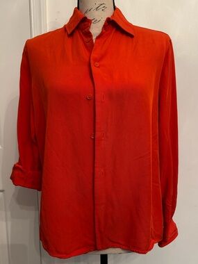 Vibrant Orange Button-Up Blouse